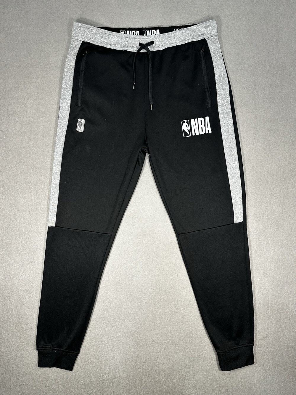 NBA Jogger Sweatpants Men’s Large Black Gray Athletic Track Pants Zip Pockets